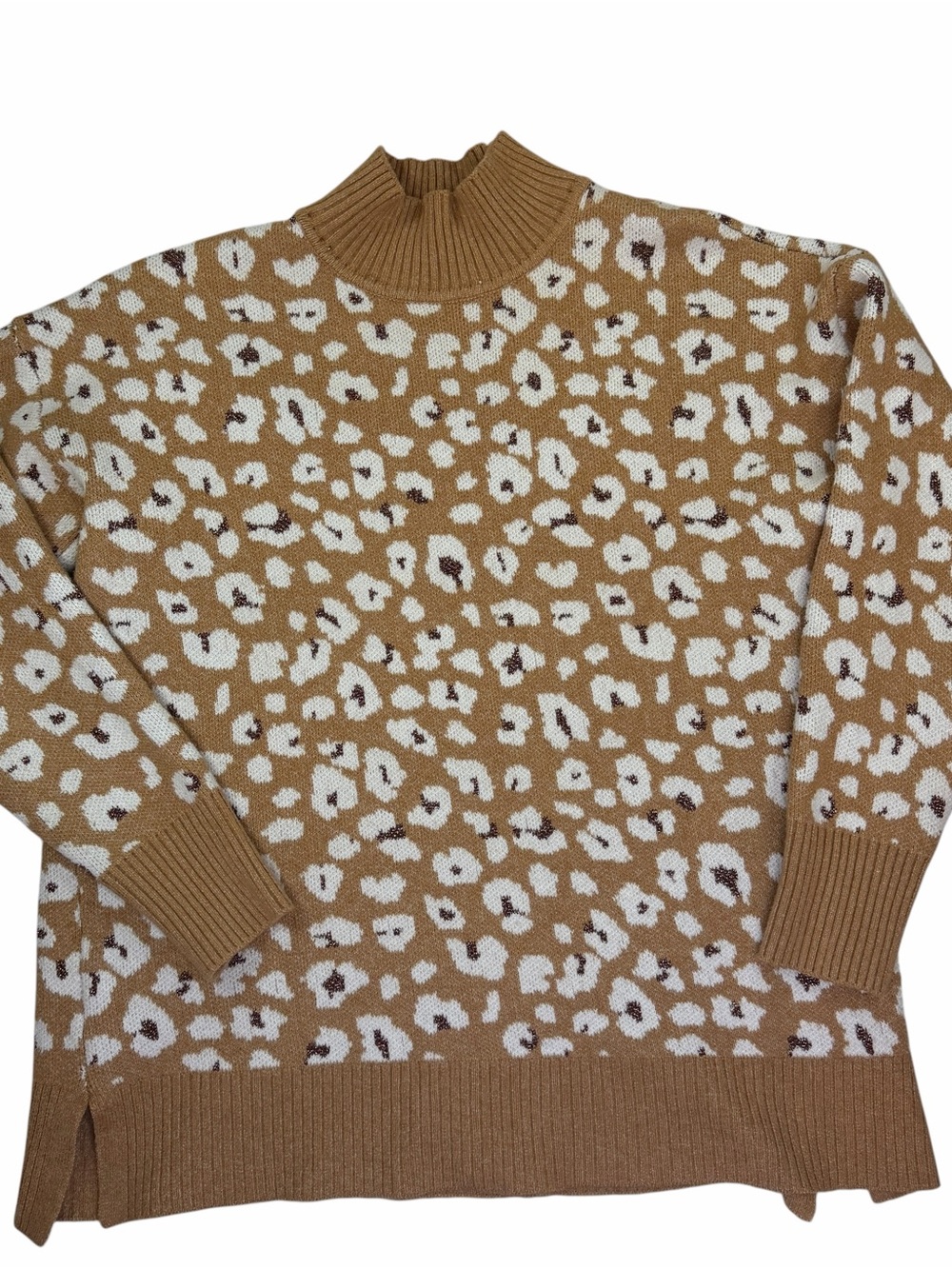LOFT Camel and Cream Leopard Knit Sweater